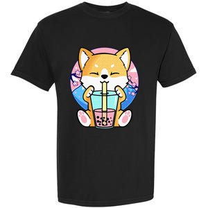 Kawaii Corgi Dog Bubble Tea Boba Anime Neko Japanese Kids Garment-Dyed Heavyweight T-Shirt