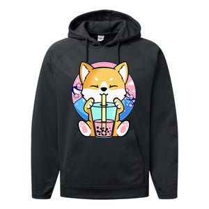 Kawaii Corgi Dog Bubble Tea Boba Anime Neko Japanese Kids Performance Fleece Hoodie