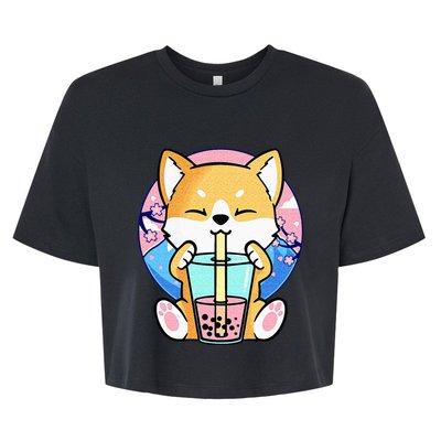 Kawaii Corgi Dog Bubble Tea Boba Anime Neko Japanese Kids Bella+Canvas Jersey Crop Tee