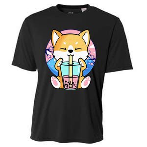 Kawaii Corgi Dog Bubble Tea Boba Anime Neko Japanese Kids Cooling Performance Crew T-Shirt