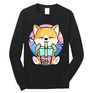 Kawaii Corgi Dog Bubble Tea Boba Anime Neko Japanese Kids Long Sleeve Shirt