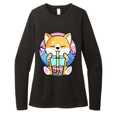 Kawaii Corgi Dog Bubble Tea Boba Anime Neko Japanese Kids Womens CVC Long Sleeve Shirt