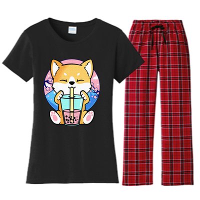 Kawaii Corgi Dog Bubble Tea Boba Anime Neko Japanese Kids Women's Flannel Pajama Set