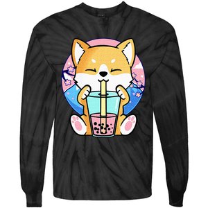 Kawaii Corgi Dog Bubble Tea Boba Anime Neko Japanese Kids Tie-Dye Long Sleeve Shirt