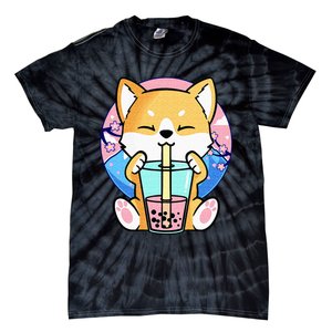 Kawaii Corgi Dog Bubble Tea Boba Anime Neko Japanese Kids Tie-Dye T-Shirt