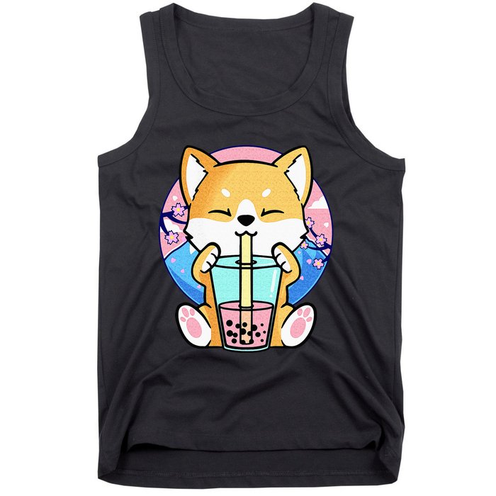 Kawaii Corgi Dog Bubble Tea Boba Anime Neko Japanese Kids Tank Top