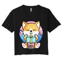 Kawaii Corgi Dog Bubble Tea Boba Anime Neko Japanese Kids Women's Crop Top Tee