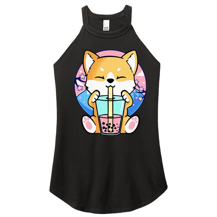 Kawaii Corgi Dog Bubble Tea Boba Anime Neko Japanese Kids Women’s Perfect Tri Rocker Tank