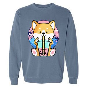 Kawaii Corgi Dog Bubble Tea Boba Anime Neko Japanese Kids Garment-Dyed Sweatshirt