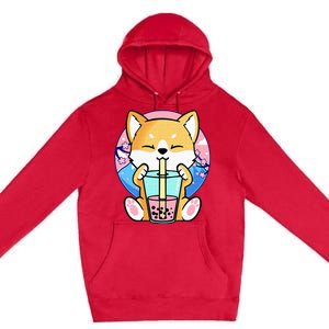 Kawaii Corgi Dog Bubble Tea Boba Anime Neko Japanese Kids Premium Pullover Hoodie