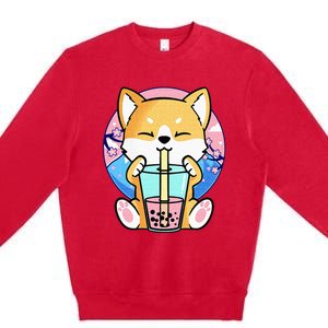 Kawaii Corgi Dog Bubble Tea Boba Anime Neko Japanese Kids Premium Crewneck Sweatshirt