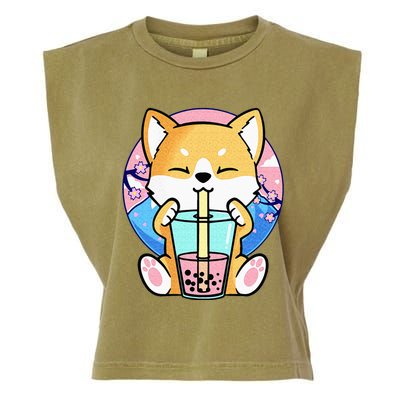 Kawaii Corgi Dog Bubble Tea Boba Anime Neko Japanese Kids Garment-Dyed Women's Muscle Tee