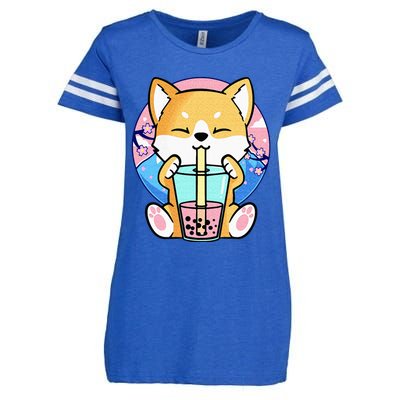 Kawaii Corgi Dog Bubble Tea Boba Anime Neko Japanese Kids Enza Ladies Jersey Football T-Shirt