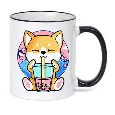 Kawaii Corgi Dog Bubble Tea Boba Anime Neko Japanese Kids 11oz Black Color Changing Mug