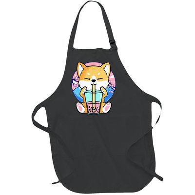 Kawaii Corgi Dog Bubble Tea Boba Anime Neko Japanese Kids Full-Length Apron With Pockets