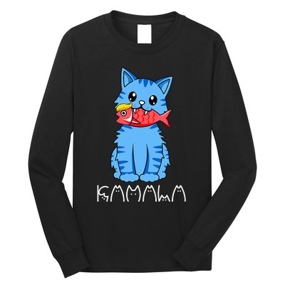 Kamala Cat Eat Fish Funny Harris Trump 2024 Long Sleeve Shirt