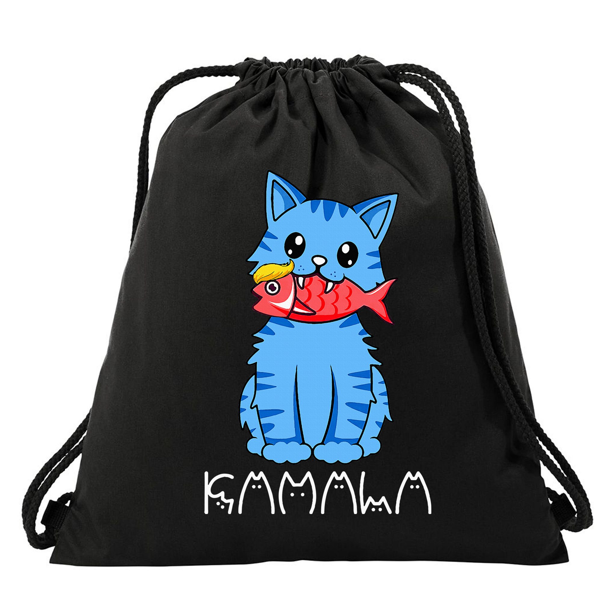 Kamala Cat Eat Fish Funny Harris Trump 2024 Drawstring Bag