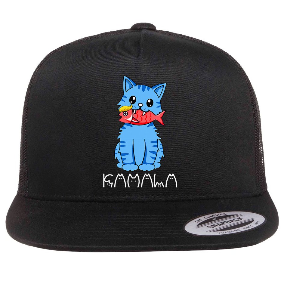 Kamala Cat Eat Fish Funny Harris Trump 2024 Flat Bill Trucker Hat