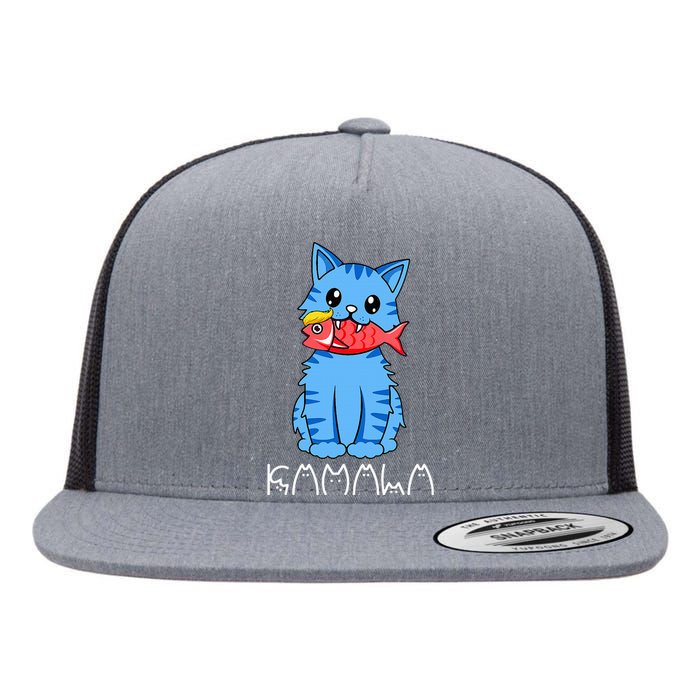 Kamala Cat Eat Fish Funny Harris Trump 2024 Flat Bill Trucker Hat