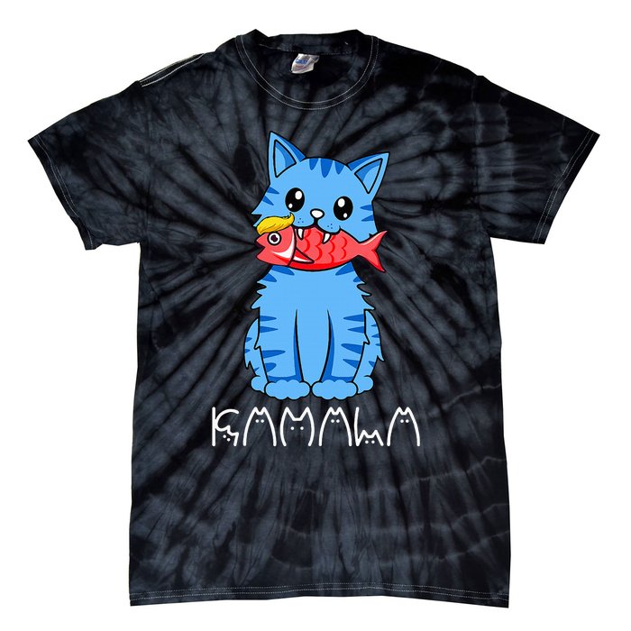 Kamala Cat Eat Fish Funny Harris Trump 2024 Tie-Dye T-Shirt