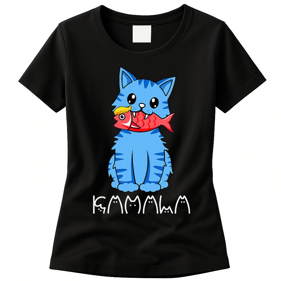Kamala Cat Eat Fish Funny Harris Trump 2024 Womens T-Shirt