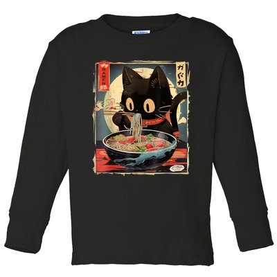 Kawaii Cat Eating Ramen Noodles Anime Gift Teens Toddler Long Sleeve Shirt