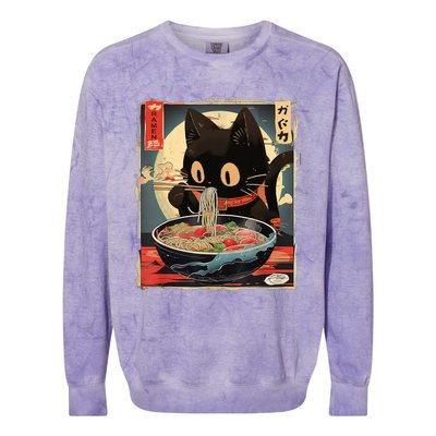 Kawaii Cat Eating Ramen Noodles Anime Gift Girl Teens Colorblast Crewneck Sweatshirt