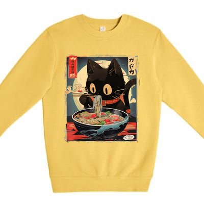 Kawaii Cat Eating Ramen Noodles Anime Gift Girl Teens Premium Crewneck Sweatshirt