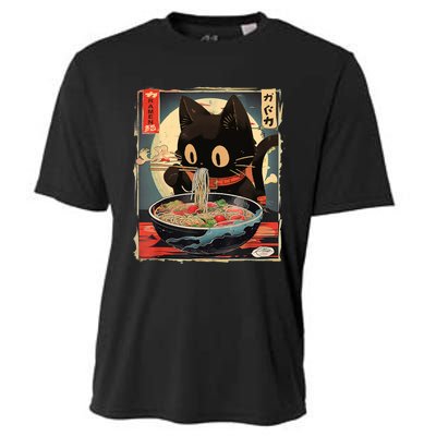 Kawaii Cat Eating Ramen Noodles Anime Gift Girl Teens Cooling Performance Crew T-Shirt