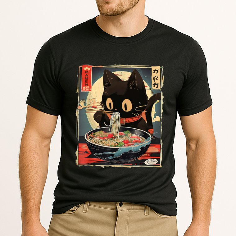 Kawaii Cat Eating Ramen Noodles Anime Gift Girl Teens Cooling Performance Crew T-Shirt