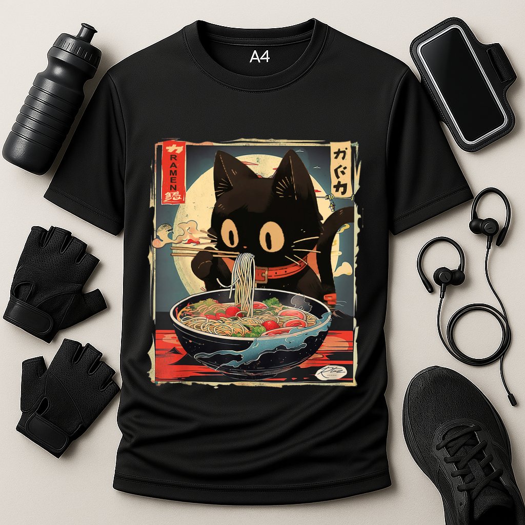 Kawaii Cat Eating Ramen Noodles Anime Gift Girl Teens Cooling Performance Crew T-Shirt