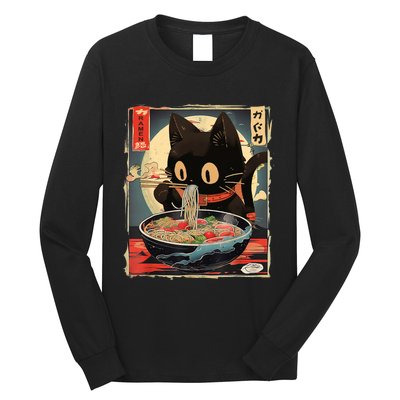 Kawaii Cat Eating Ramen Noodles Anime Gift Girl Teens Long Sleeve Shirt