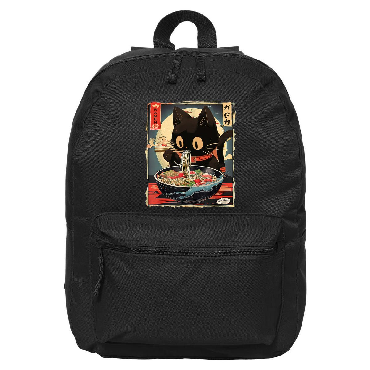Kawaii Cat Eating Ramen Noodles Anime Gift Girl Teens 16 in Basic Backpack