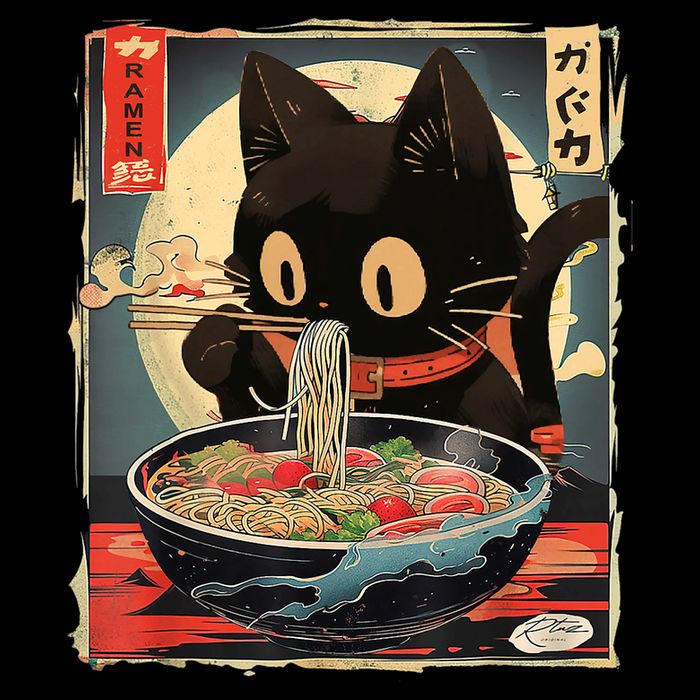 Kawaii Cat Eating Ramen Noodles Anime Gift Girl Teens 16 in Basic Backpack