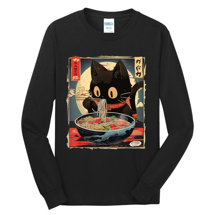 Kawaii Cat Eating Ramen Noodles Anime Gift Girl Teens Tall Long Sleeve T-Shirt