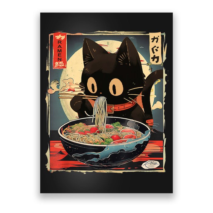 Kawaii Cat Eating Ramen Noodles Anime Gift Girl Teens Poster