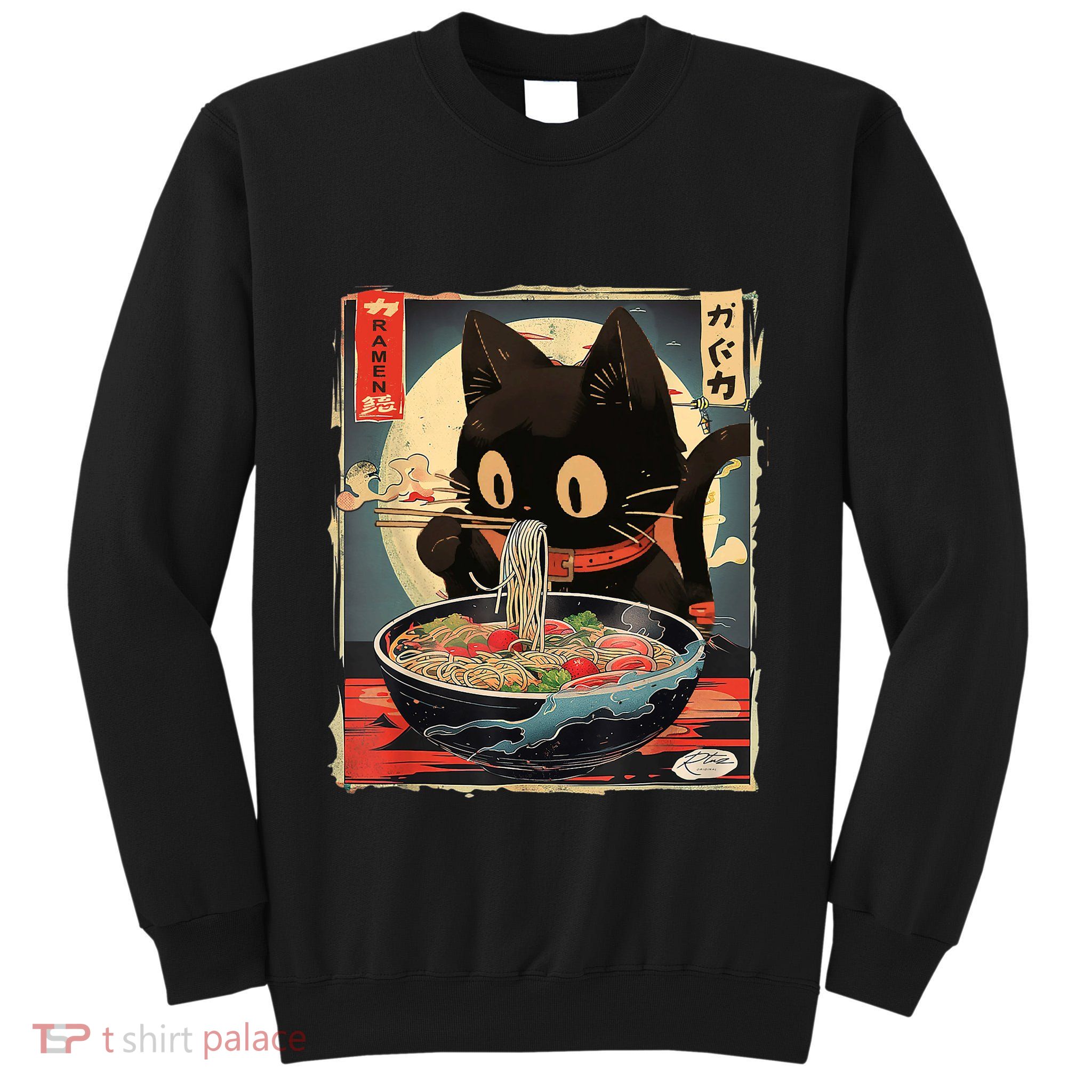Kawaii Cat Eating Ramen Noodles Anime Gift Girl Teens Tall Sweatshirt