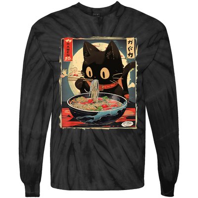 Kawaii Cat Eating Ramen Noodles Anime Gift Girl Teens Tie-Dye Long Sleeve Shirt