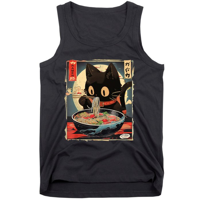 Kawaii Cat Eating Ramen Noodles Anime Gift Girl Teens Tank Top