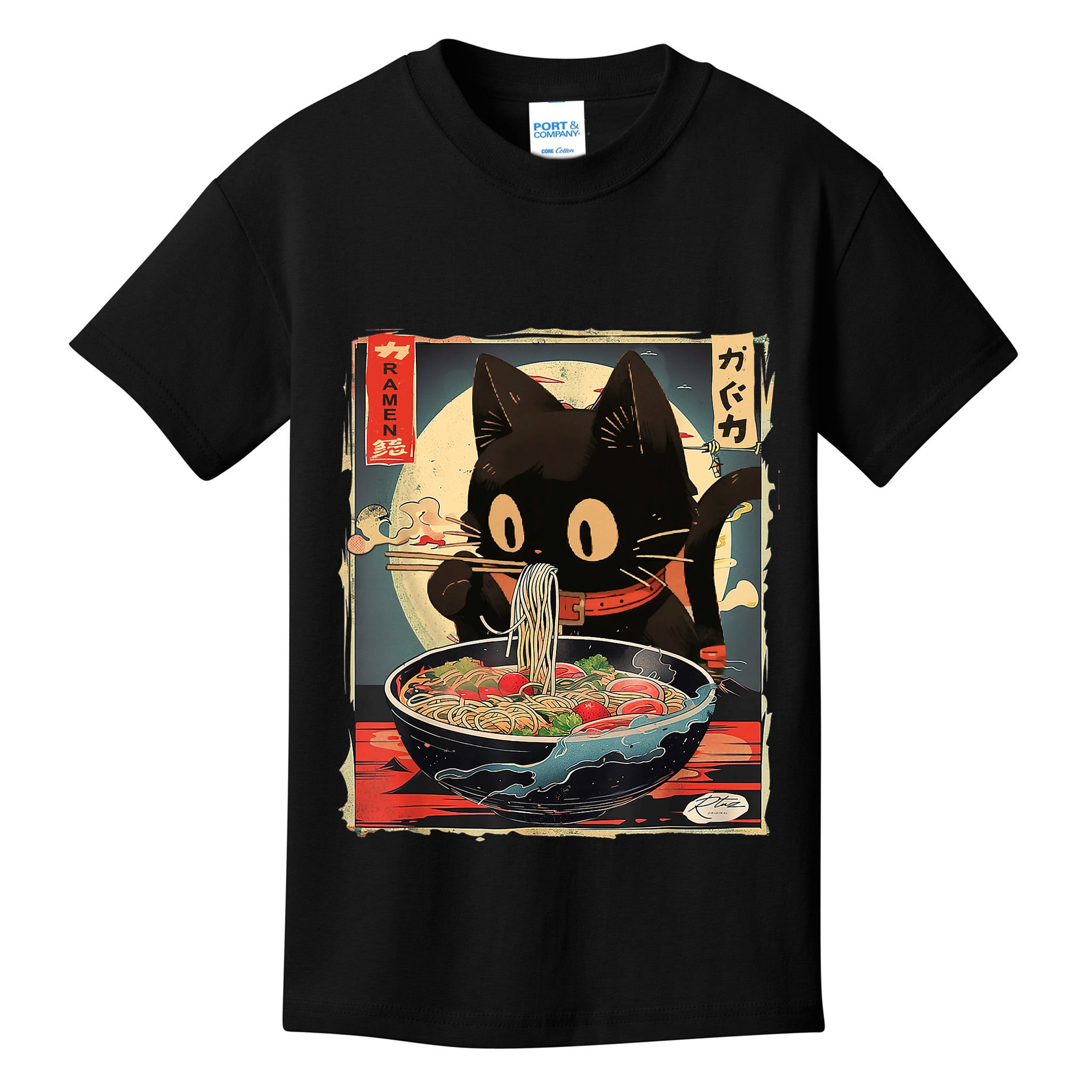 Kawaii Cat Eating Ramen Noodles Anime Gift Girl Teens Kids T-Shirt