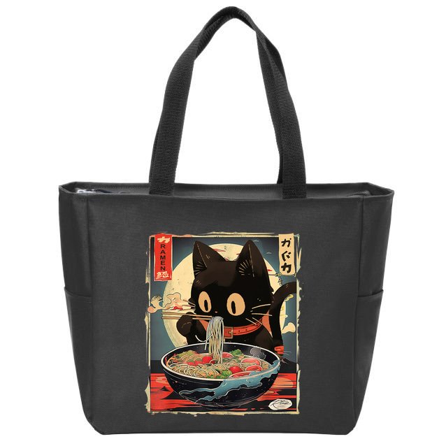 Kawaii Cat Eating Ramen Noodles Anime Gift Girl Teens Zip Tote Bag