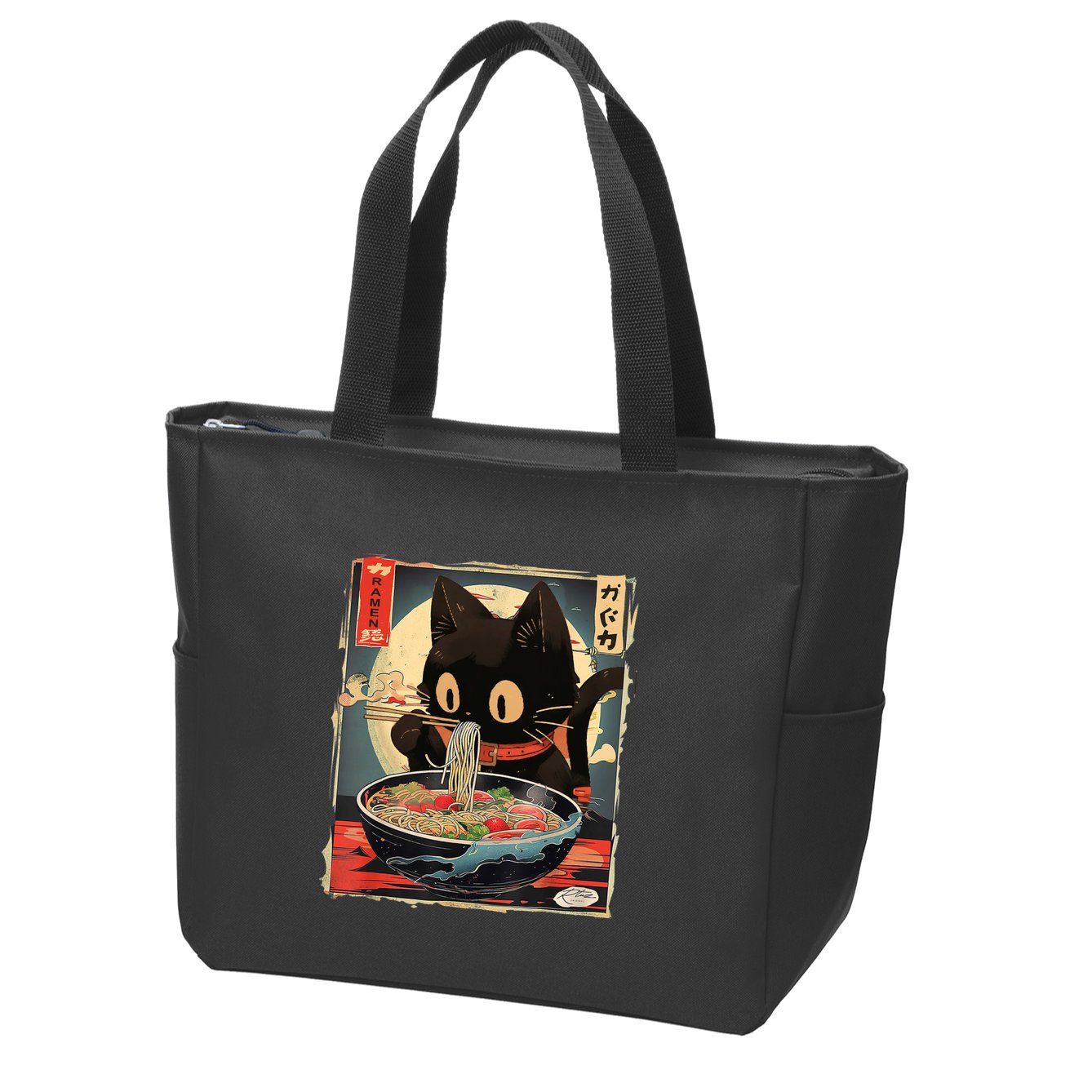 Kawaii Cat Eating Ramen Noodles Anime Gift Girl Teens Zip Tote Bag
