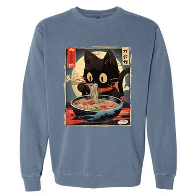 Kawaii Cat Eating Ramen Noodles Anime Gift Girl Teens Garment-Dyed Sweatshirt