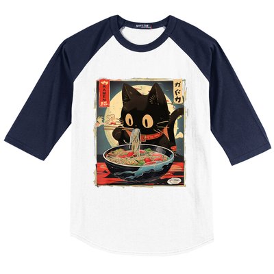 Kawaii Cat Eating Ramen Noodles Anime Gift Girl Teens Baseball Sleeve Shirt