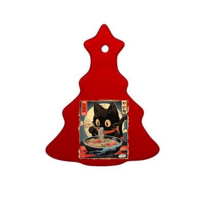 Kawaii Cat Eating Ramen Noodles Anime Gift Girl Teens Ceramic Tree Ornament