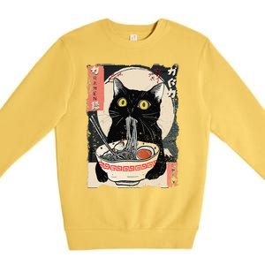 Kawaii Cat Eating Ramen Noodles Funny Anime Gift Premium Crewneck Sweatshirt