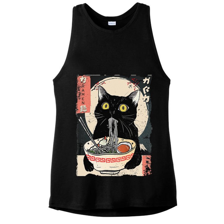 Kawaii Cat Eating Ramen Noodles Funny Anime Gift Ladies PosiCharge Tri-Blend Wicking Tank