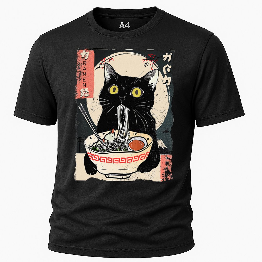 Kawaii Cat Eating Ramen Noodles Funny Anime Gift Cooling Performance Crew T-Shirt