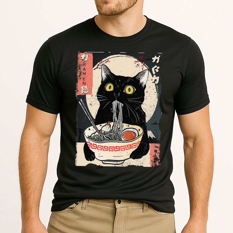 Kawaii Cat Eating Ramen Noodles Funny Anime Gift Cooling Performance Crew T-Shirt