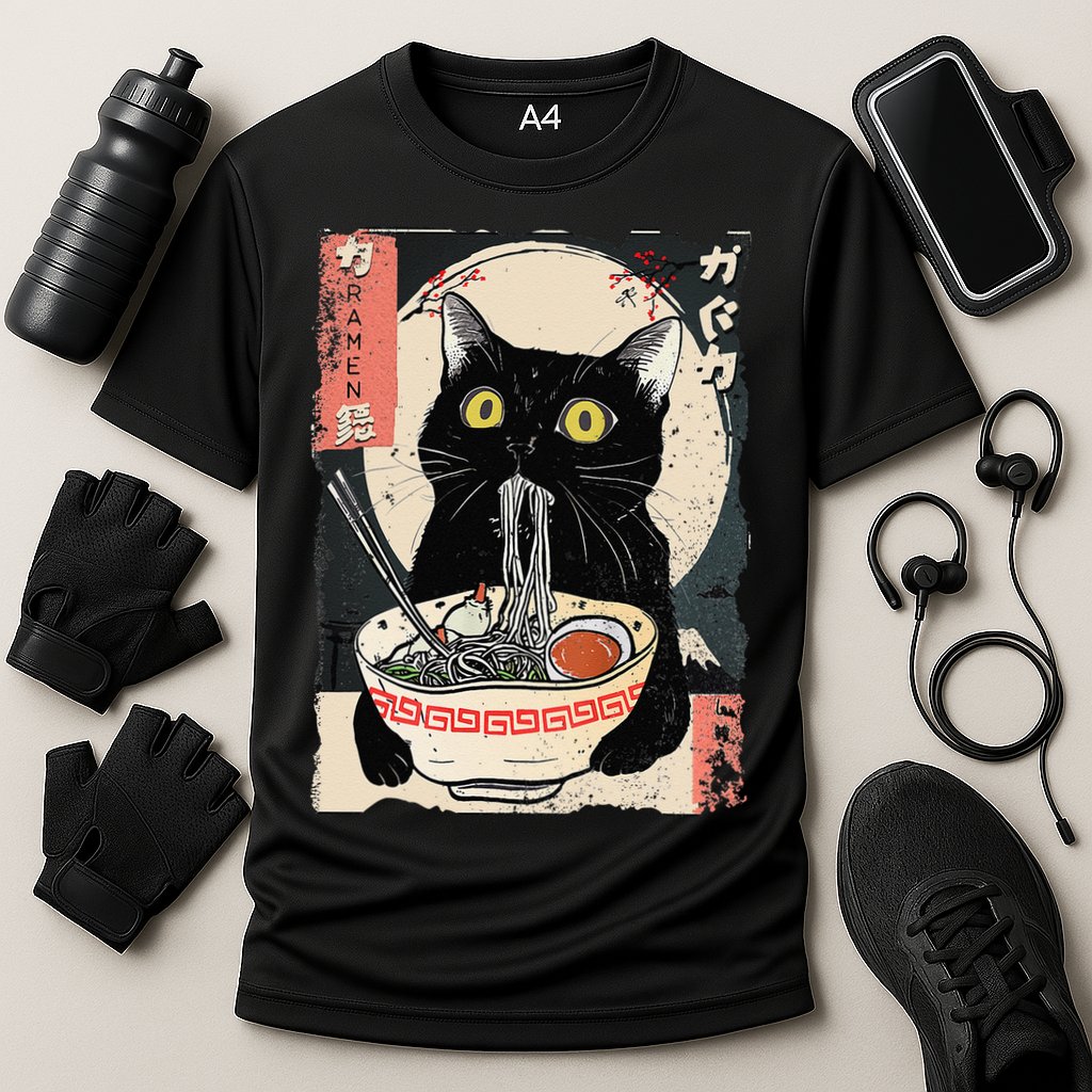 Kawaii Cat Eating Ramen Noodles Funny Anime Gift Cooling Performance Crew T-Shirt